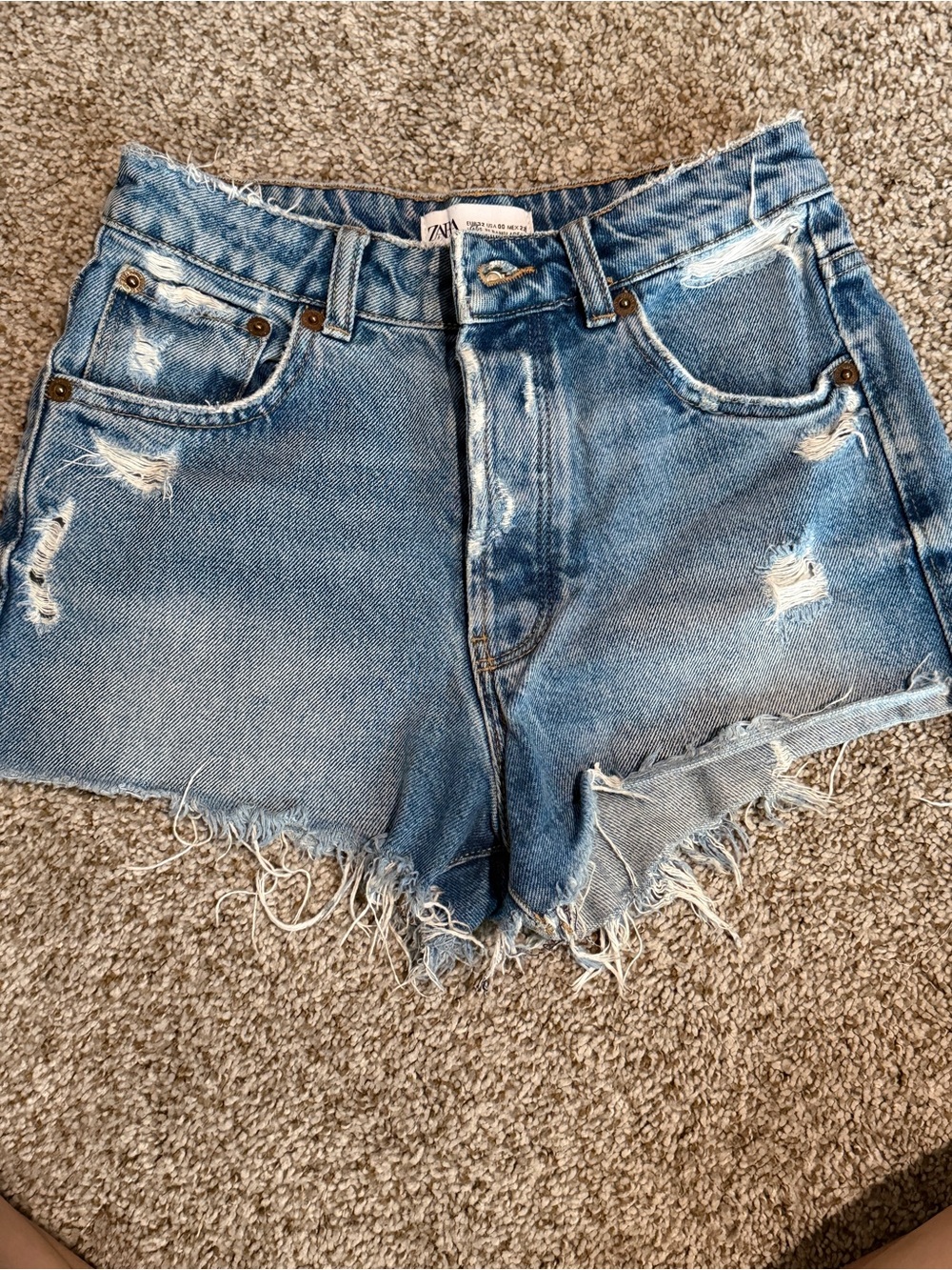 Zara Light Blue Frayed Hem Denim Shorts